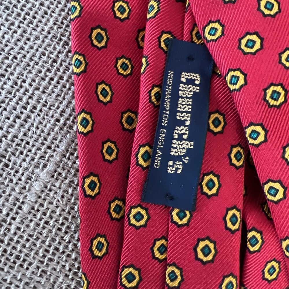 Vintage 90s/Y2k Church's England 100% Silk Red/Yellow Polka Dot Tie
